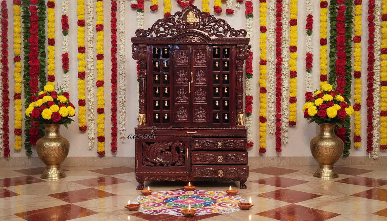 Majestic Handcrafted Teak Mandir Grand Edition